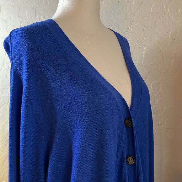Faded Glory blue button front long sleeve V-neck cardigan light weight plus size - Picture 8 of 12